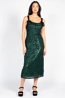 Evergreen Elegance Sequin Midi Dress