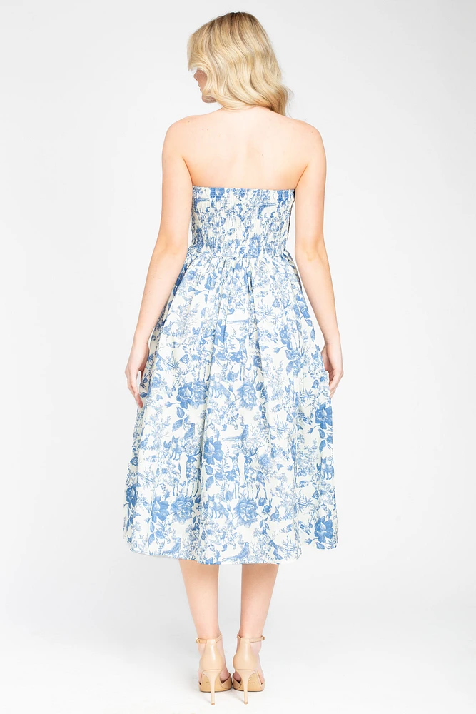 Ophelia Strapless Printed Midi Dress