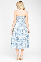 Ophelia Strapless Printed Midi Dress
