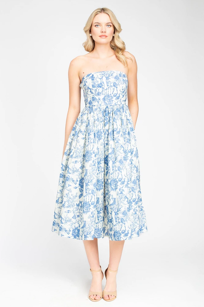 Ophelia Strapless Printed Midi Dress