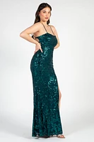 Ariel Strappy High Slit Sequin Gown