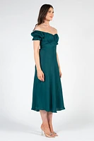 Cindy Satin Off-The-Shoulder Midi Dress