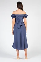 Cindy Satin Off-The-Shoulder Midi Dress