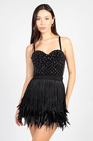 Destiny Fringe Feather Trim Mini Skirt
