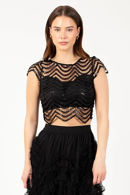 Lara Crochet Sequin Blouse