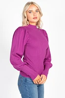 Kayla Ribbed Knit Puff Sleeve Sweater