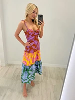 Tropical Swing Mix Midi Dress