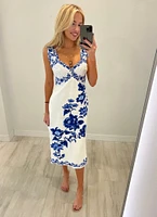 Cascade Wavy Sleeveless Midi Dress