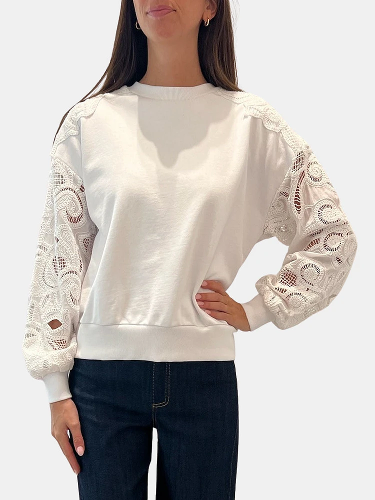 Embroidered Cotton Paisley Pullover