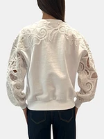 Embroidered Cotton Paisley Pullover