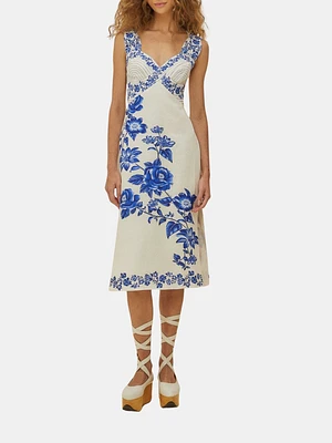 Cascade Wavy Sleeveless Midi Dress