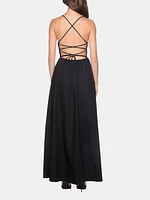 Poplin Lace Up Maxi Dress