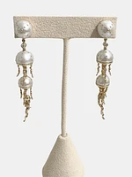 Jellyfish Quartz and White Pearl Drop Earring with Diamonds