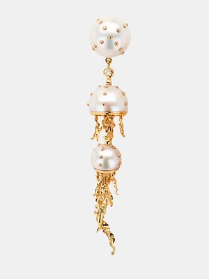 Jellyfish Quartz and White Pearl Drop Earring with Diamonds