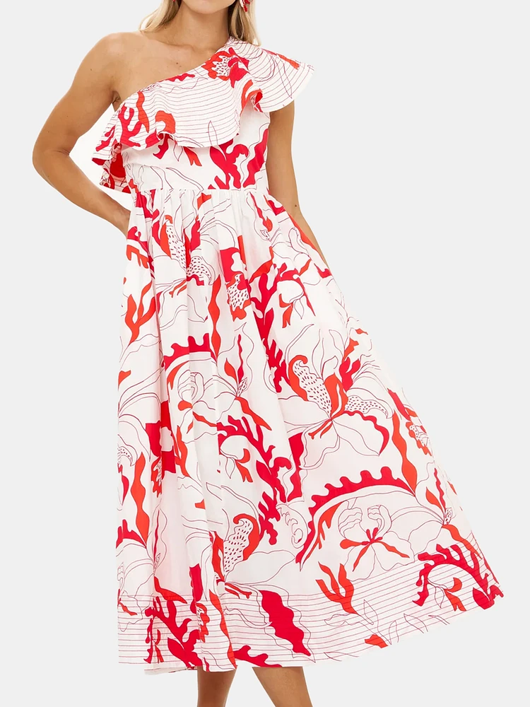 One Shoulder Ruffle Maxi