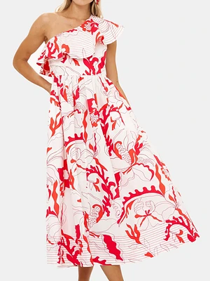 One Shoulder Ruffle Maxi