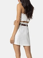 Stretch Linen Cargo Knotch Waist Mini