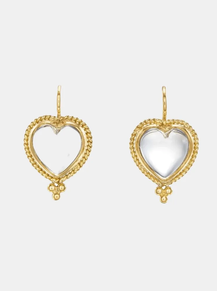 18k Braided Heart Earrings w/ Heart Rock Crystal