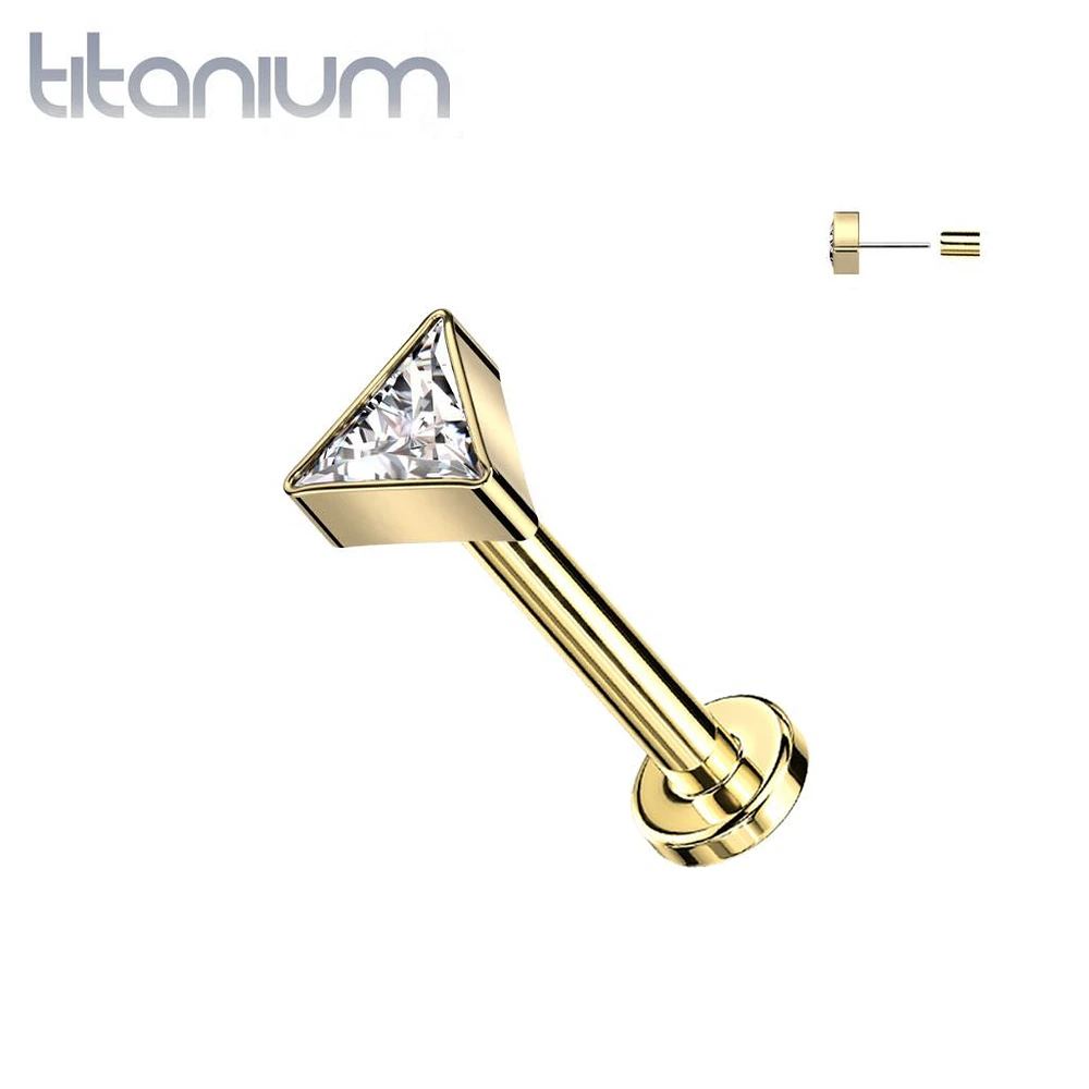 Implant Grade Titanium Gold PVD White CZ Triangle Threadless Push In Labret