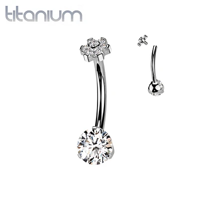 Implant Grade Titanium White CZ Internally Threaded Flower Top Belly Ring