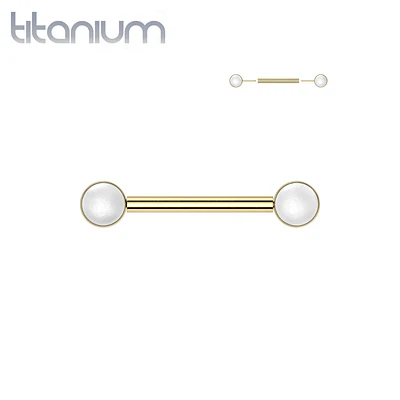 Implant Grade Titanium Gold PVD Bezel Pearl Threadless Push In Straight Barbell Nipple Ring