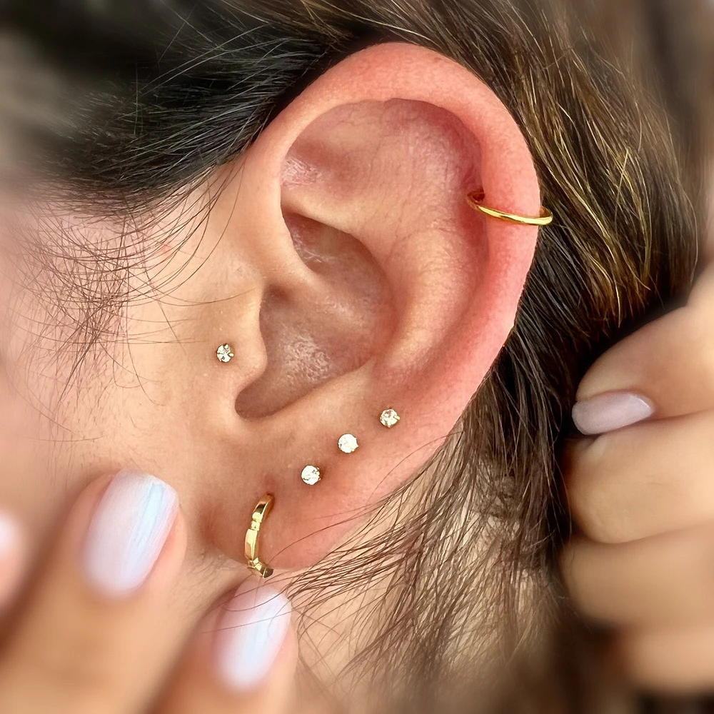 Pair of 925 Sterling Silver Gold PVD Dainty Beaded Patterned Minimal Hoop Earrings