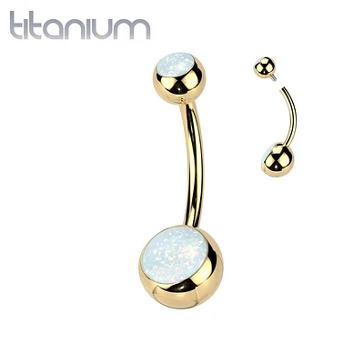 Implant Grade Titanium Gold PVD White Opal Internally Threaded Belly Ring