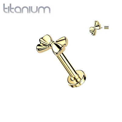 Implant Grade Titanium Threadless Gold PVD Bow Push In Labret With Flat Back