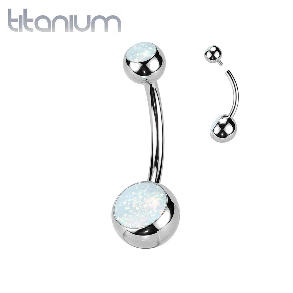 Implant Grade Titanium Opal Internally Threaded Belly Ring