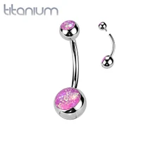 Implant Grade Titanium Pink Opal Internally Threaded Belly Ring