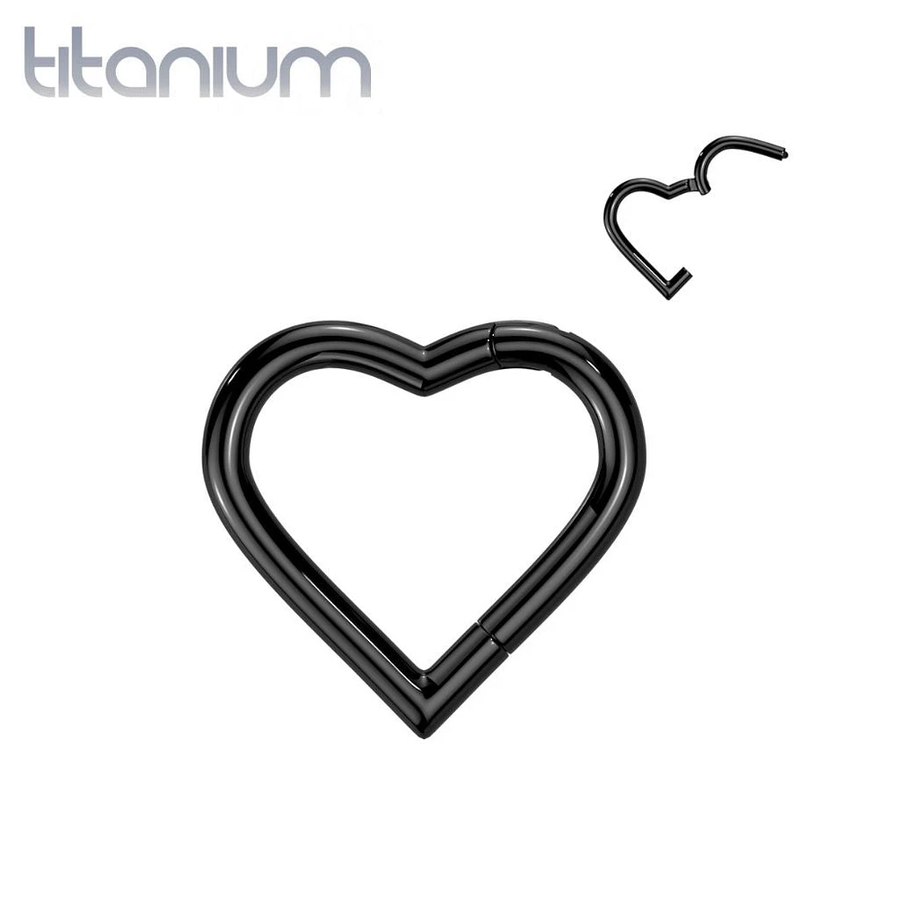 Implant Grade Titanium Black PVD Heart Shaped Hinged Clicker Hoop