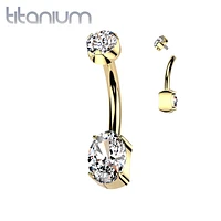 Implant Grade Titanium Gold PVD Dainty White Oval Internally Threaded Belly Ring