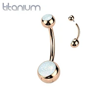 Implant Grade Titanium Rose Gold PVD White Opal Internally Threaded Belly Ring