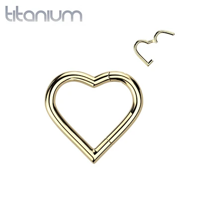 Implant Grade Titanium Gold PVD Heart Shaped Hinged Clicker Hoop