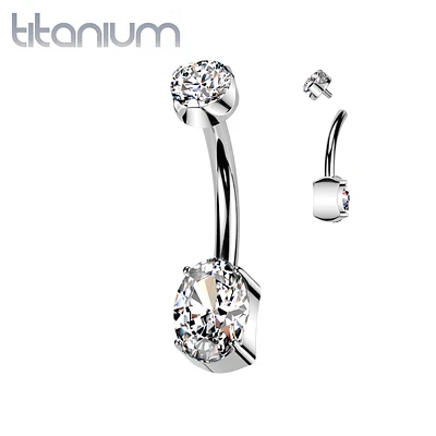 Implant Grade Titanium Dainty White Oval Internally Threaded Belly Ring