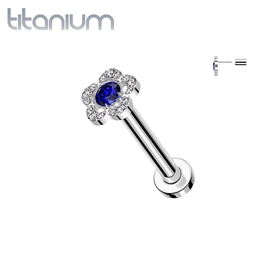 Implant Grade Titanium Threadless Large White & CZ Petal Flower In Labret With Flat Back