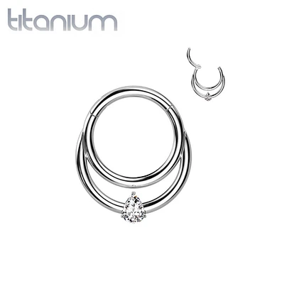 Implant Grade Titanium Double White CZ Gem Hinged Septum Daith Clicker Hoop