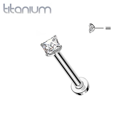 Implant Grade Titanium Square CZ Gem Threadless Push In Labret