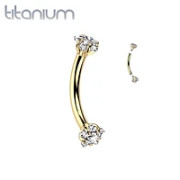 Implant Grade Titanium Gold PVD White CZ Star Shaped Internally Threaded Curved Barbell