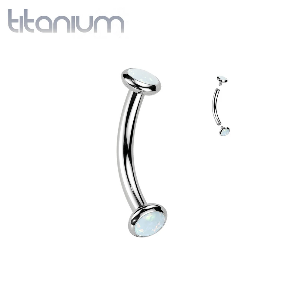 Implant Grade Titanium Opal Bezel Internally Threaded Curved Barbell