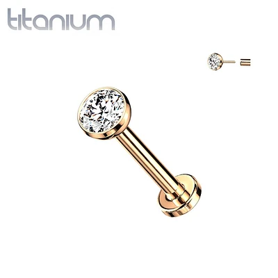 Implant Grade Titanium Rose Gold PVD White CZ Bezel Gem Threadless Push In Labret