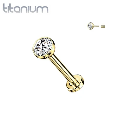 Implant Grade Titanium Gold PVD White CZ Bezel Gem Threadless Push In Labret