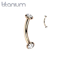 Implant Grade Titanium Rose Gold PVD White CZ Bezel Internally Threaded Curved Barbell