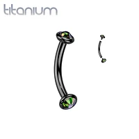 Implant Grade Titanium Black PVD Vitrail Medium CZ Bezel Internally Threaded Curved Barbell