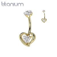 Implant Grade Titanium Gold PVD White CZ Heart Shaped Belly Ring