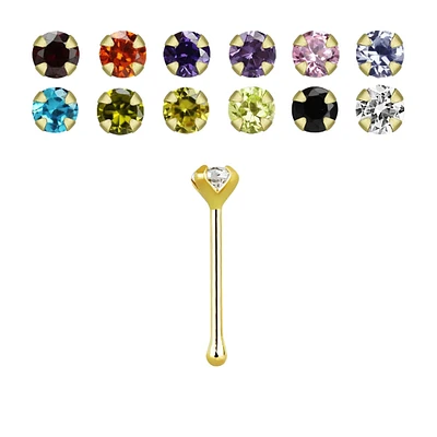 14KT Real Solid Gold Clear CZ Prong Set Nose Bone Pin Ring