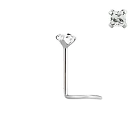 14KT Real White Gold Square White CZ Gem Nose Screw Ring Pin