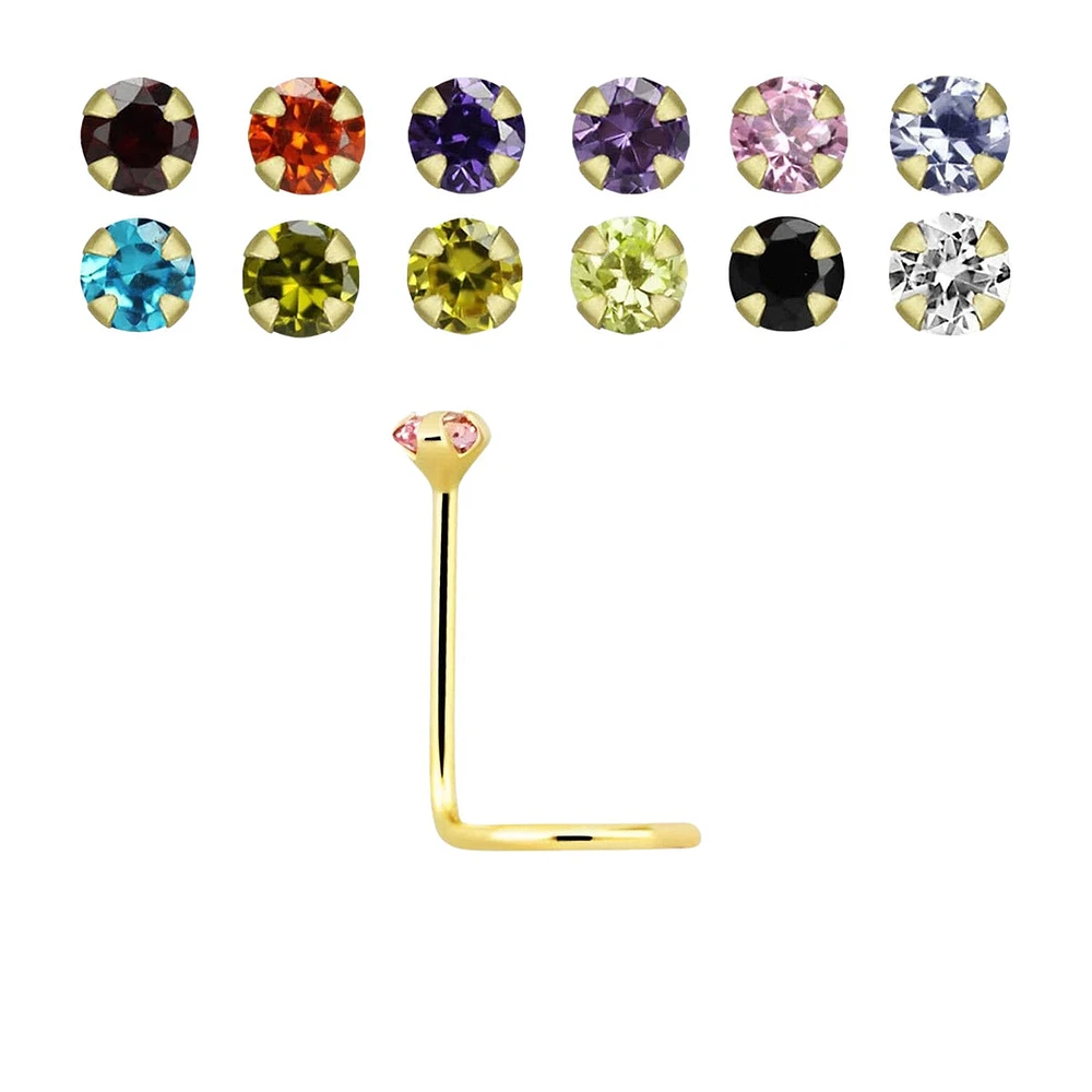 14KT Solid Gold Nose Screw Round Prong Set CZ Nose Ring Pin