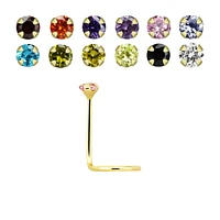 14KT Solid Gold Nose Screw Round Prong Set CZ Nose Ring Pin