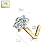 14KT Solid Gold L Shape Flower CZ Nose Ring Stud